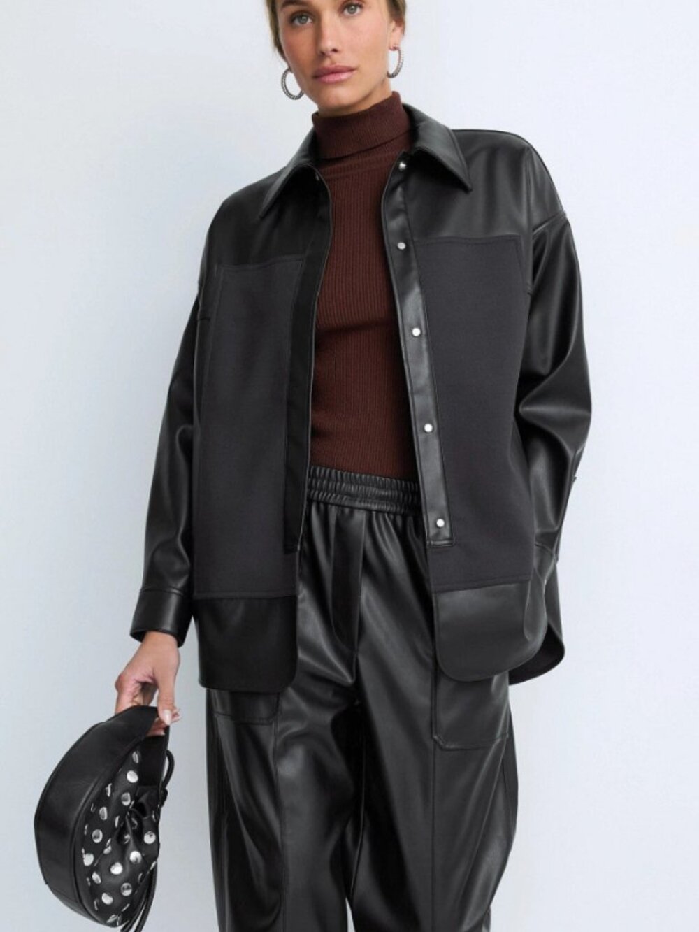 3.1 Phillip Lim Mixed Media Shirt Jacket Women's XS Faux Leather